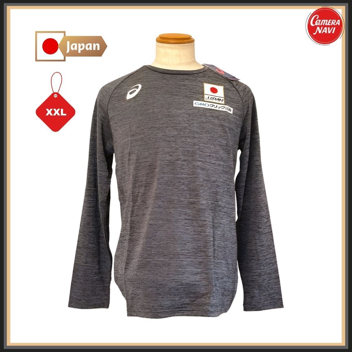 長袖Tシャツ メンズ 2XL パフォーマンスブラック アシックス 日本代表モデル 日の丸ロゴ入り トレーニングウェア ASICS 2171A004