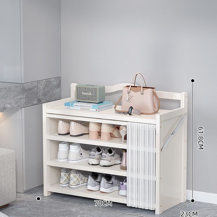 シューズラック 折りたたみ 4段 下駄箱 スリム 靴棚 玄関に靴を効率収納 大容量 天然木製 幅70cm 省スペース 防塵カーテ　選べる3色