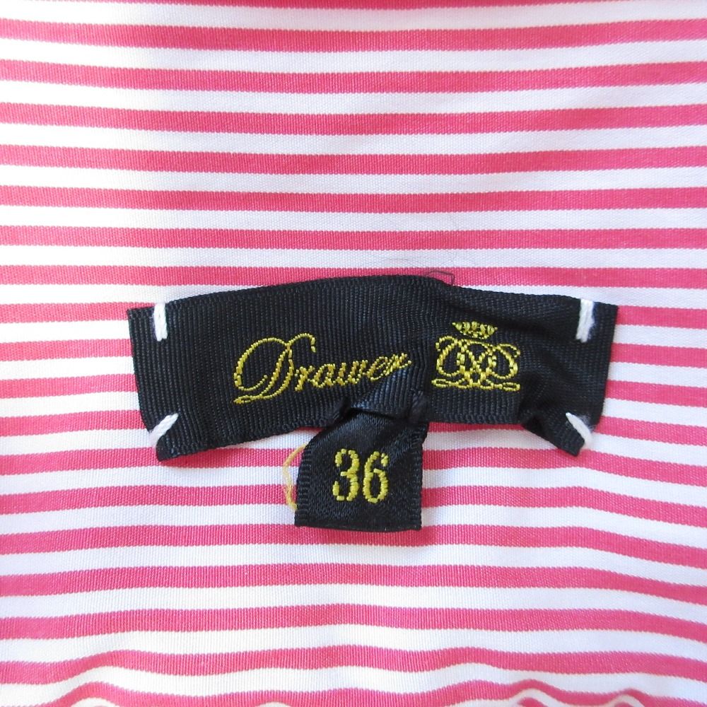  Drawer ドゥロワー ワイドスリーブ コットンストライプギャザーブラウス サイズ36 レッド レディース 古着 五分袖 七分袖 シャツ ブラウス