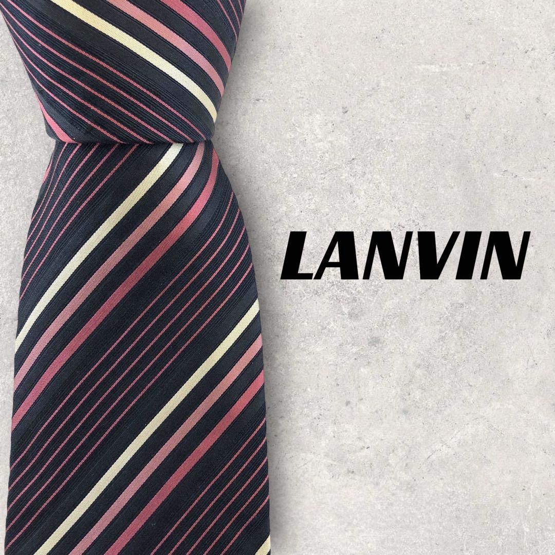 4645】美品！LANVIN ランバンネクタイ ストライプ ピンク×ブラック