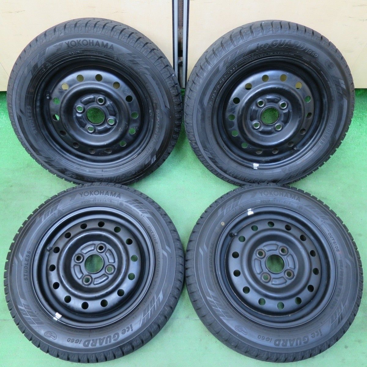 超バリ溝 ほぼ10分 ダイハツ ミラ ムーヴ ハイゼット 等 純正 スチール 155 65R13 スタッドレス ヨコハマ アイスガード iG60 13インチ PCD100 4H 5031206イス