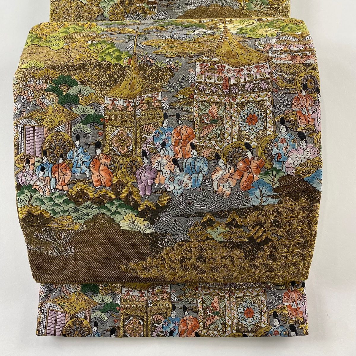 袋帯 美品 秀品 祇園祭還幸絵巻 金糸 金色 全通 正絹 【中古