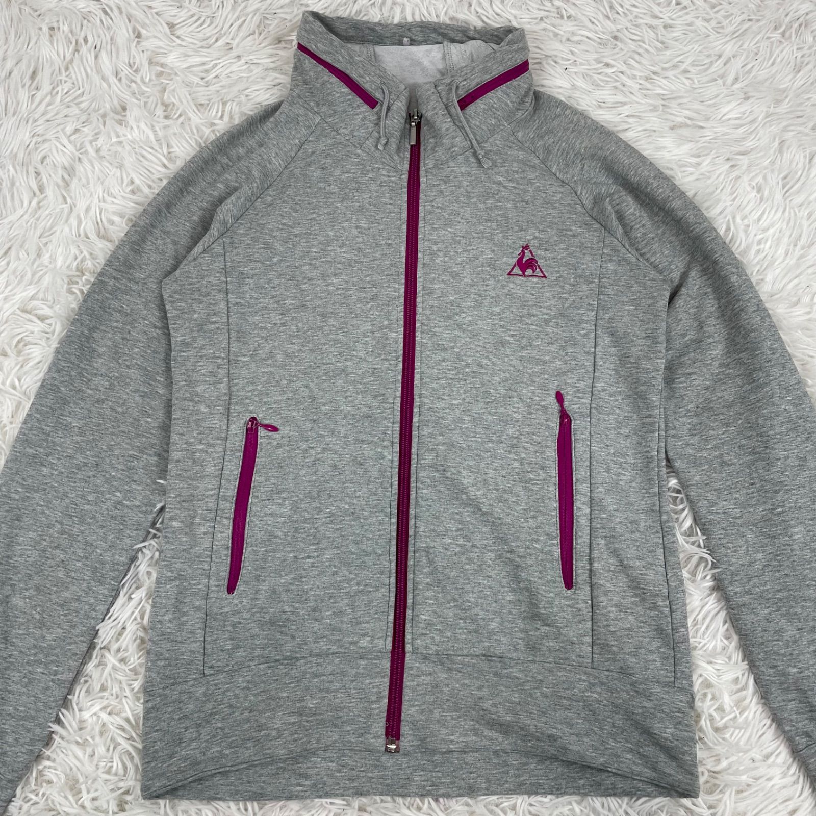 Le Coq Sportif セットアップ ジャージ Mサイズ グレー ジップアップ トラックジャケット パンツ フード収納