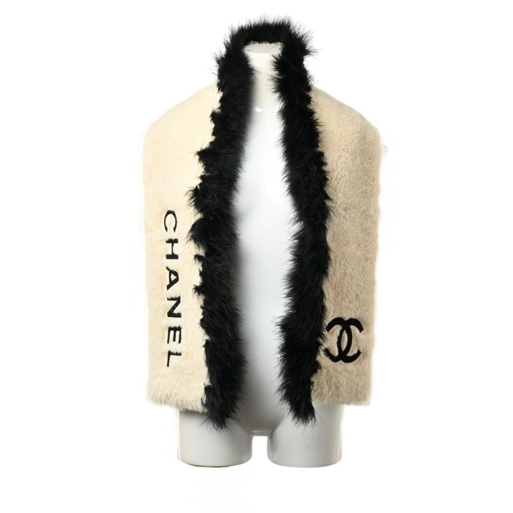 シャネル　ストール CHANEL 1994 リアルファー付き ココマーク ロゴ パイルマフラー