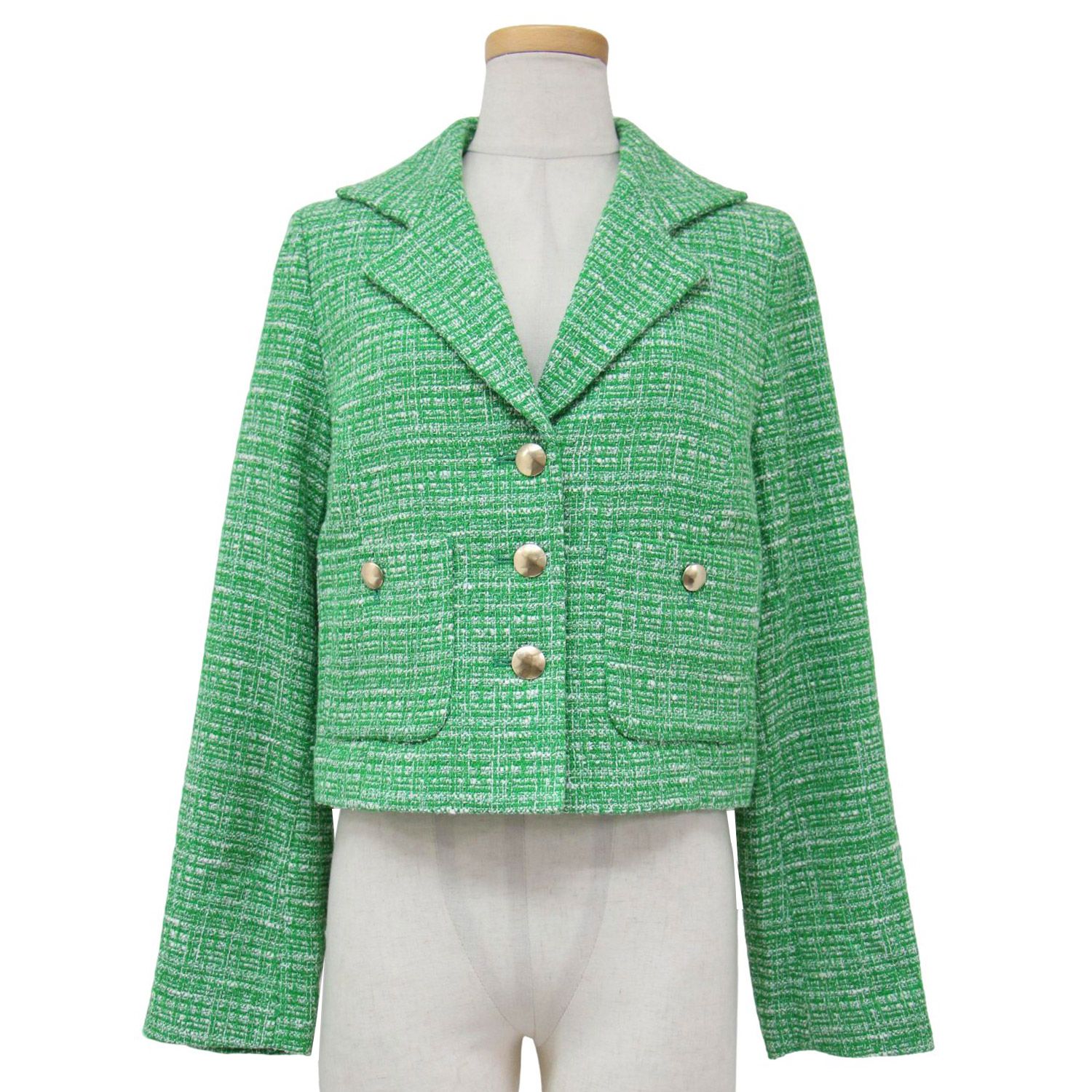 美品 イエナ IENA 金ボタンチェックツイードジャケット イエナ IENA LINTONツイードジャケット （オレンジ） -ファッション