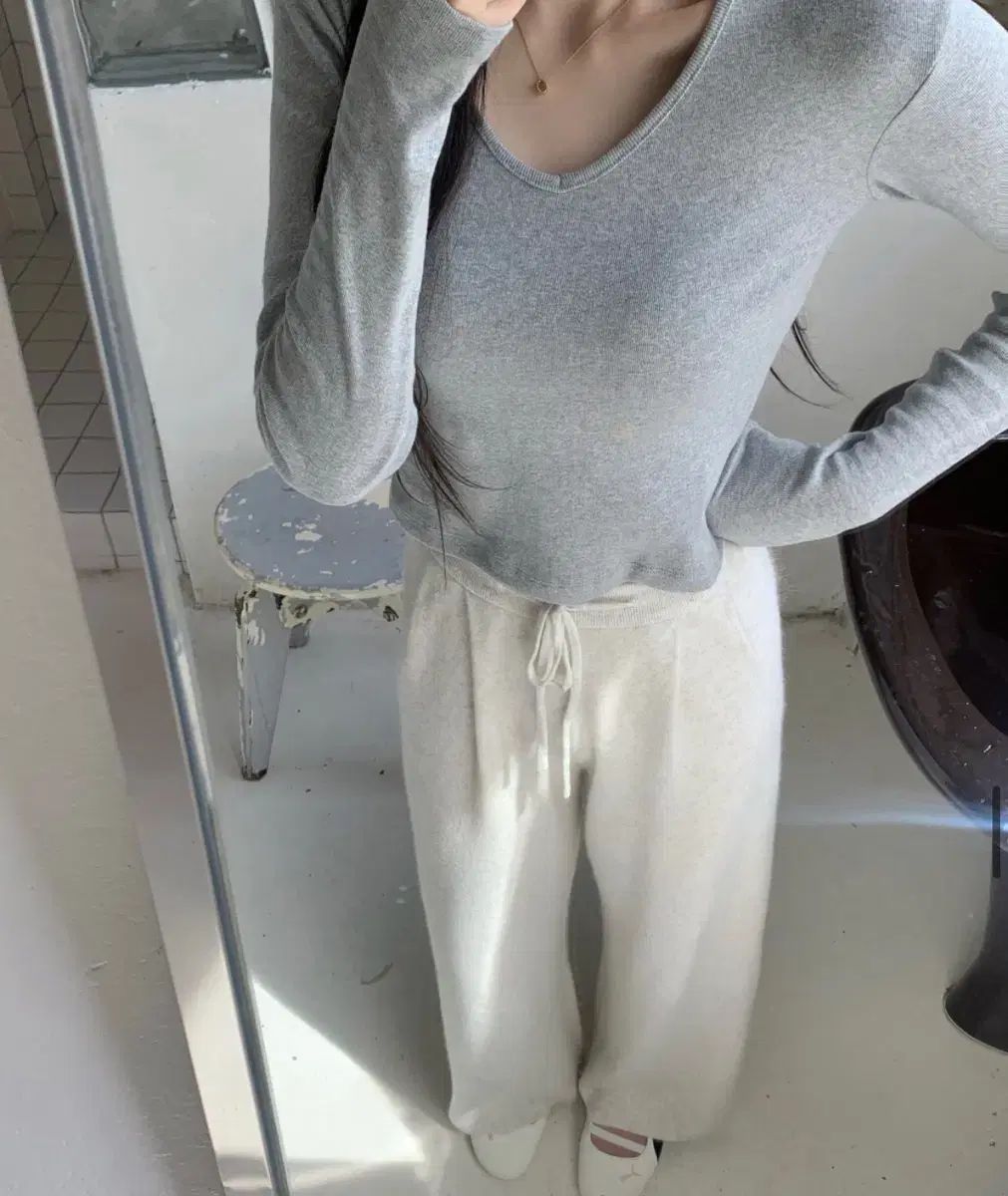 レーマケット ローロ ニットパンツ クリーム ベージュ