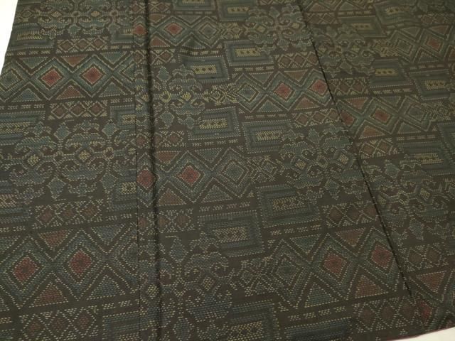 平和屋着物□本場大島紬 幾何学文 正絹 逸品 未使用 AAAW5047mf