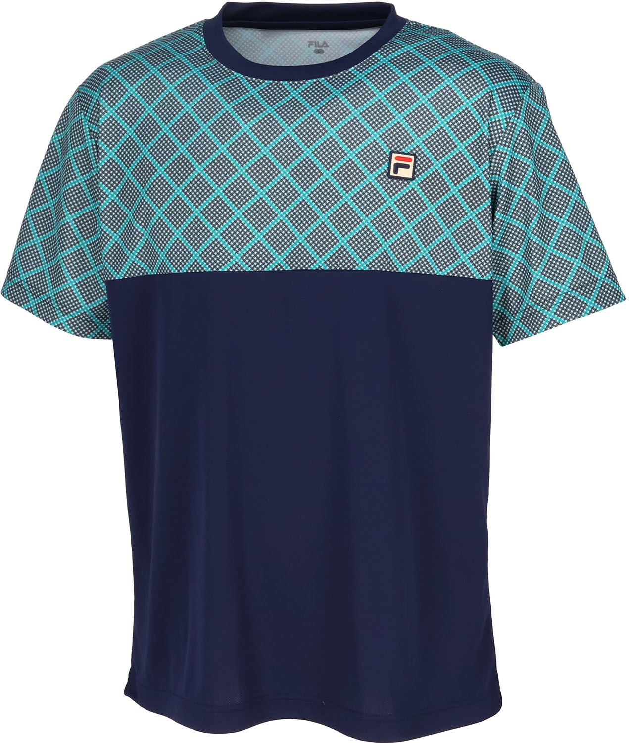 フィラ FILA テニス ゲームシャツ メンズ 男性 大人 半袖 Tシャツ トップス ウェア ロゴ グレンチェックプリント 部活動 クラブ サークル スクール 練習 試合 トレーニング EM0260 05A マスタード