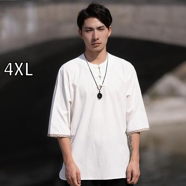 4XL メンズ ファッション 服 男性用 オシャレ シンプル 大人 かっこいい 大きいサイズ ストリート 紳士服 T シャツ チュニックシャツ 半袖 カンフー 唐 スーツ プレート バックル カジュアル 薄手 夏