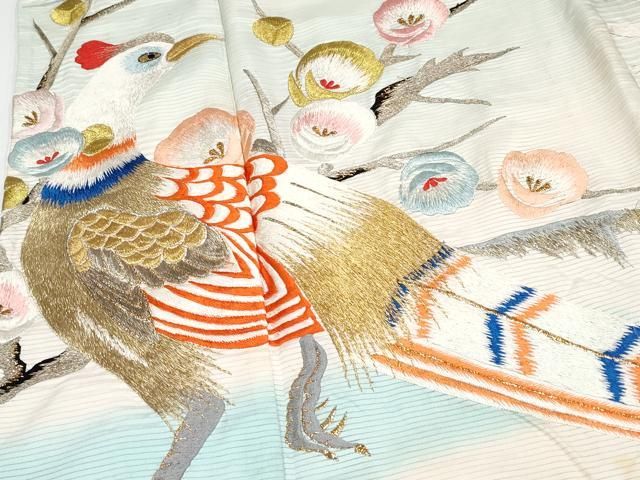 平和屋本店□極上 夏物 アンティーク 大正ロマン 振袖 絽 総刺繍 尾長  