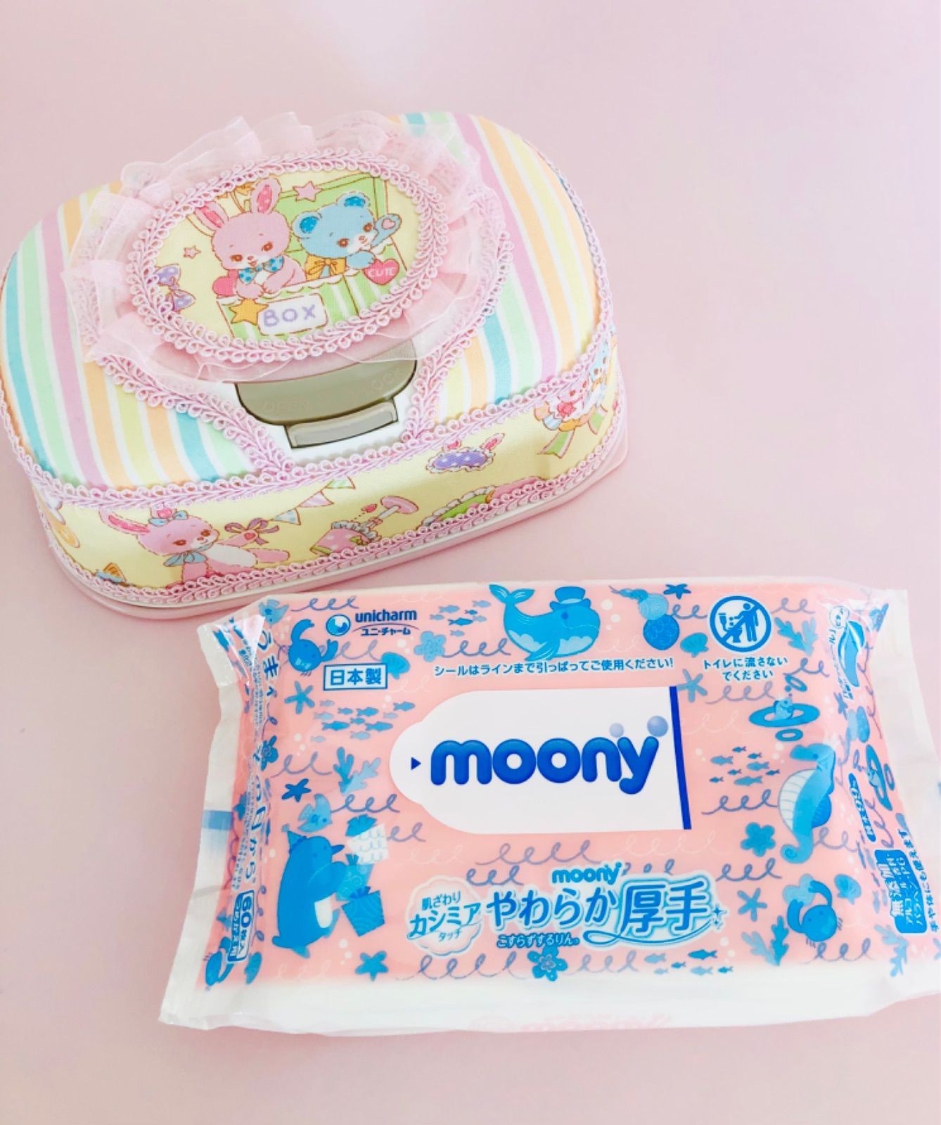 ファブリックデコ　moonyおしりふきケース　✿中身をお付けして発送します✿