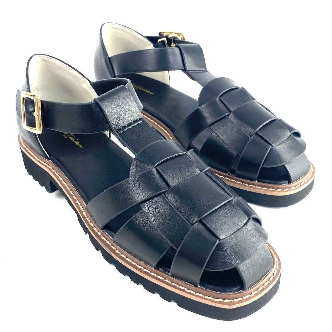 夢 トレンド感◎ Au BANNISTER グルカサンダル ブラック 22.5 23.0 23.5 24.0 レディース 厚底 フラットシューズ レザー風 ストラップ サンダル 夏 春 お出かけ 高品質、低価格。