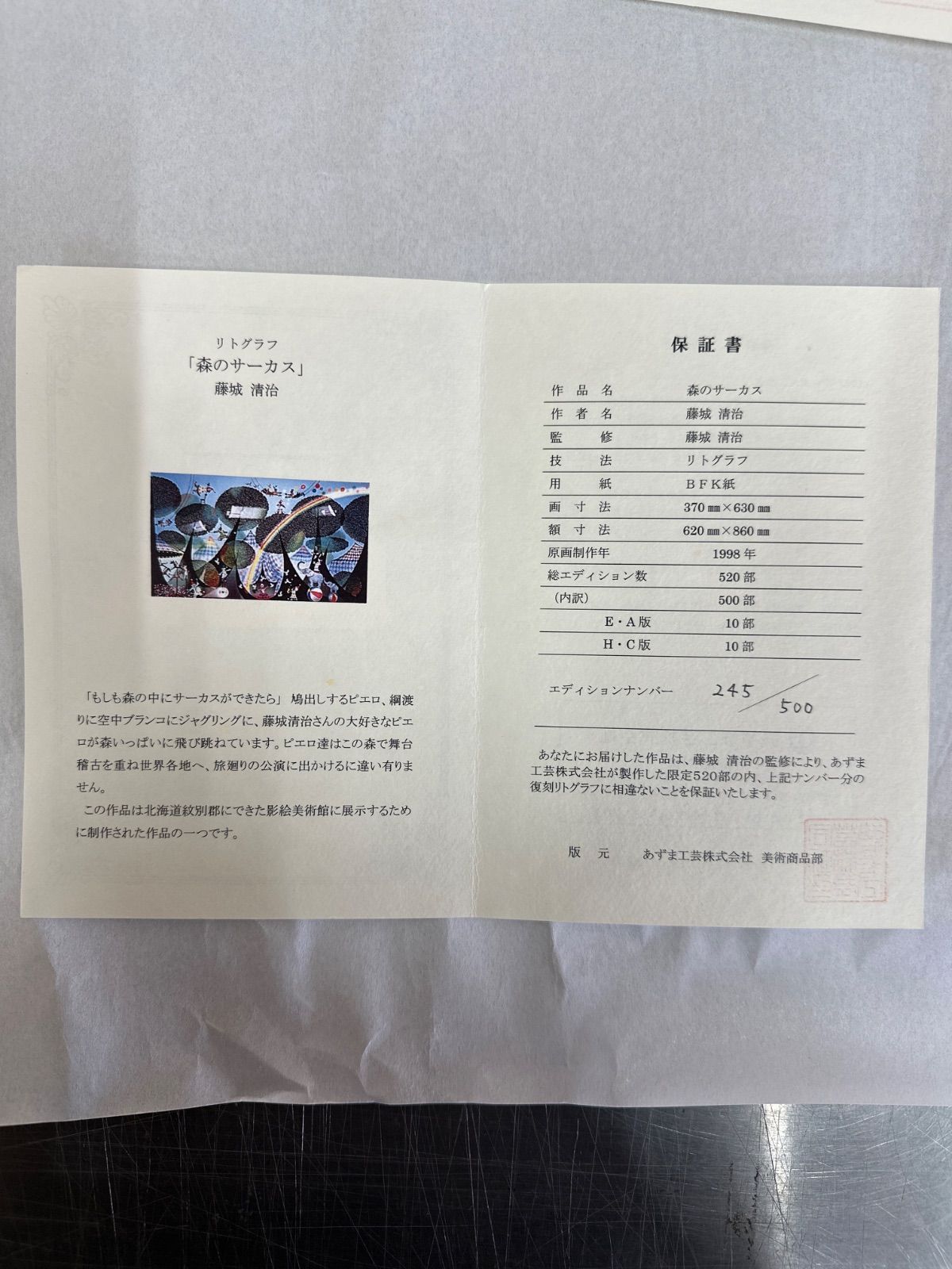 藤城清治 【森のサーカス】あずま工芸 リトグラフ 保証書有り 新額 楽天市場】藤城清治『森のサーカス』リトグラフ版画 : 内田画廊