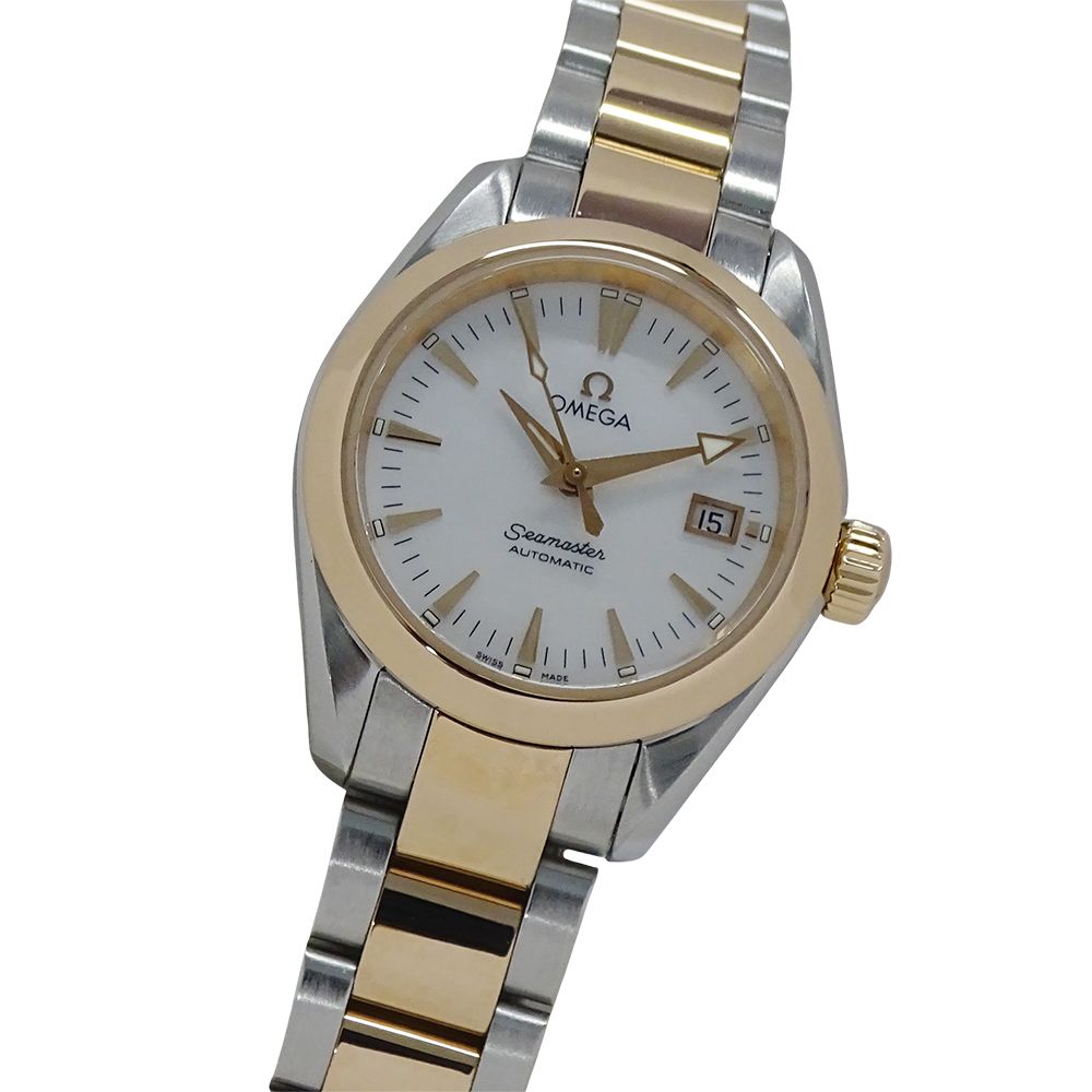 オメガ OMEGA シーマスター アクアテラ 2373.70 時計 レディース ブランド シェル デイト 自動巻き AT ステンレス SS ピンクゴールド PG コンビ OH 磨き済み