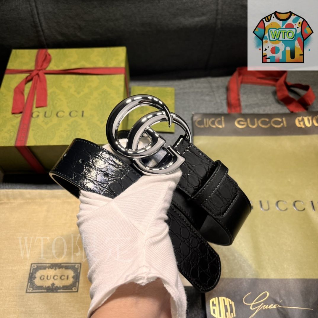今日WTO】GUCCI New Model ブラックレザーベルト with GG