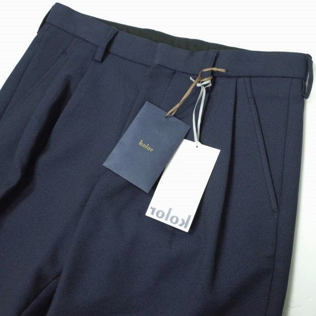 新品 kolor カラー 21AW 日本製 Pe/クロップド 2タックパンツ 21WCM-P08101 1 NAVY ワイド テーパード ボトムス  g11722