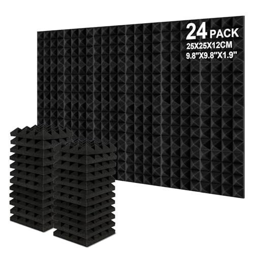 AGPTEK 吸音材 25*25*5CM（24枚, ） 吸音パネル 吸音ボード 吸音対策 消音 騒音 防音 室内装飾 楽器 圧縮状態出荷 吸音シート
