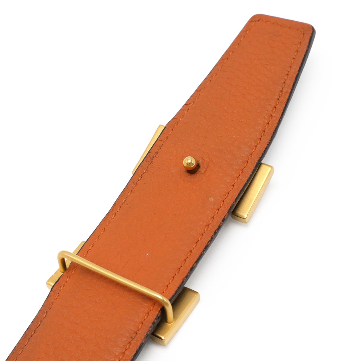 【美品】 エルメス レディース 革ベルト H型バックル 黒/オレンジ 新品購入 HERMES エルメス Hベルト Hバックル リバーシブル レザー