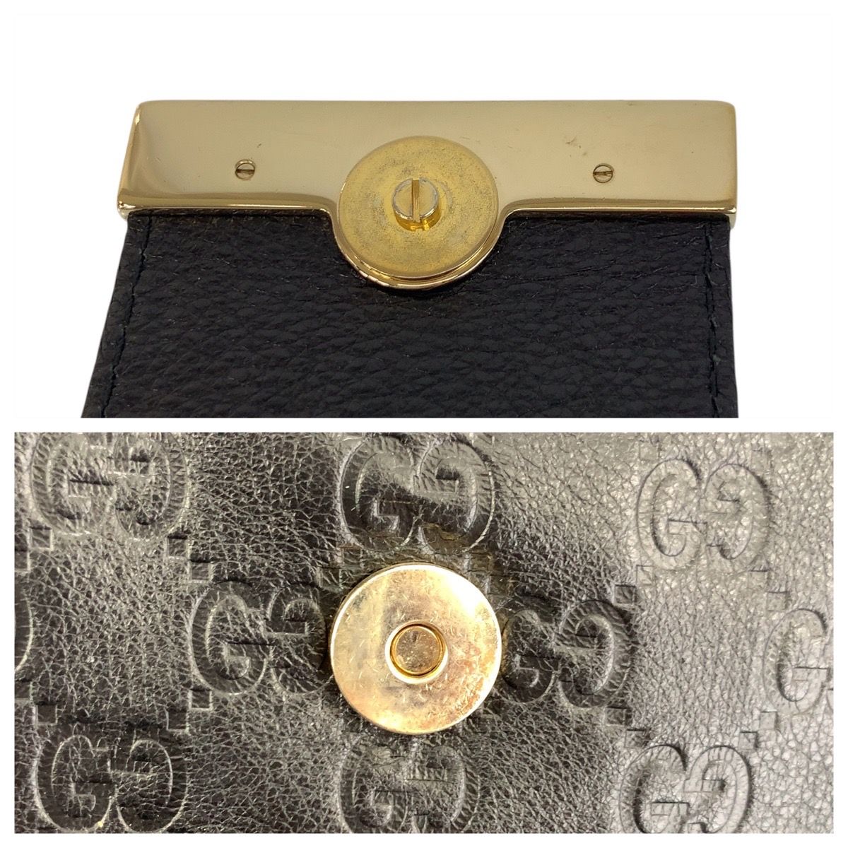 【美品】GUCCI グッチ　ショルダーバッグ　レザー　ブラック×ゴールド　613 美品 GUCCI グッチ グッチシマ ブラック 黒 ゴールド金具 レザー