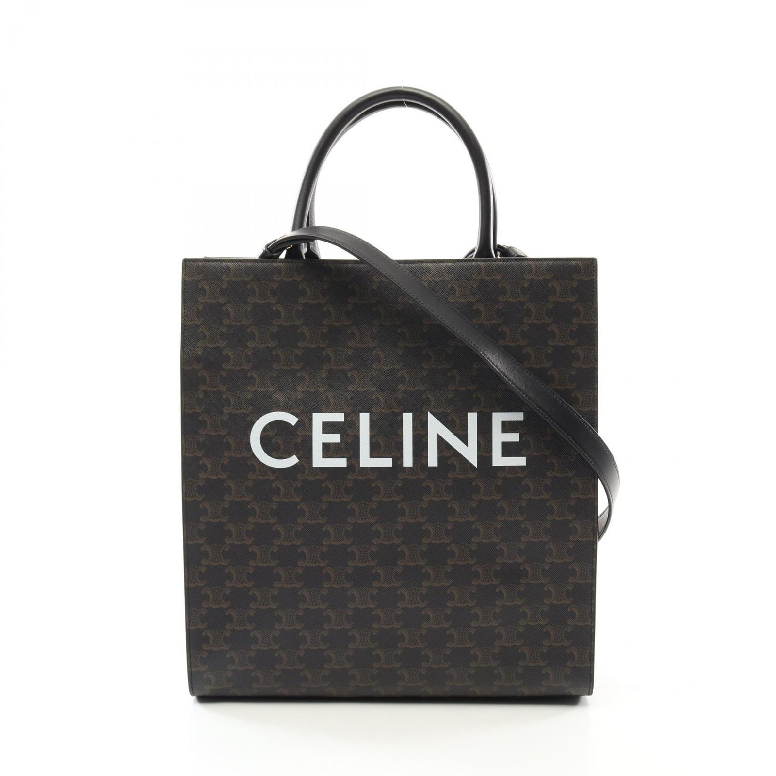 セリーヌ CELINE トートバッグ ミディアム バーティカル カバ トリオンフ 194432CIM ブラック|ホワイト PVCコーティングキャンバス レザー トリオンフ バーティカル カバ ユニセックス Used A
