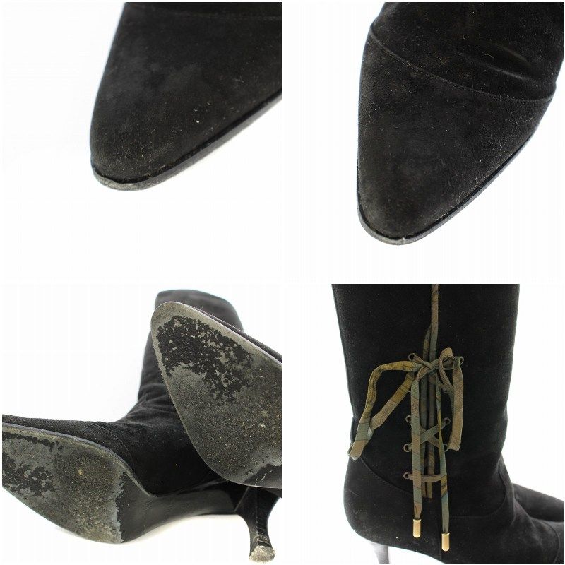 エルメス HERMES ロングブーツ スエード レースアップ 36.5 23.5