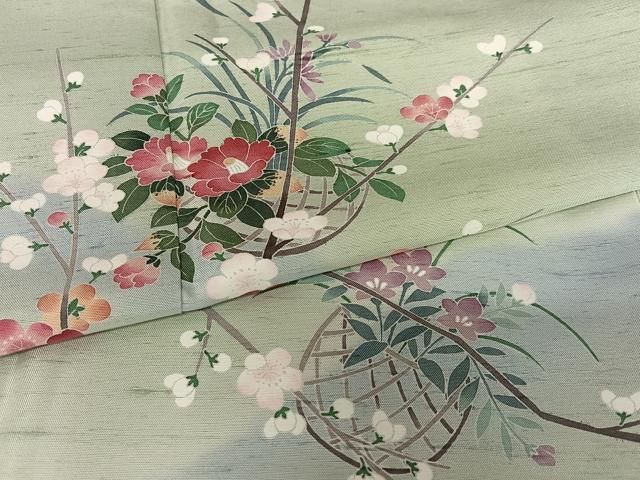 平和屋着物○訪問着 友禅 作家物 紬地 枝花文 正絹 逸品