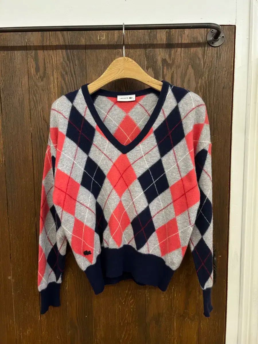 LACOSTE ラコステ アーガイル柄 Vネック ニット
