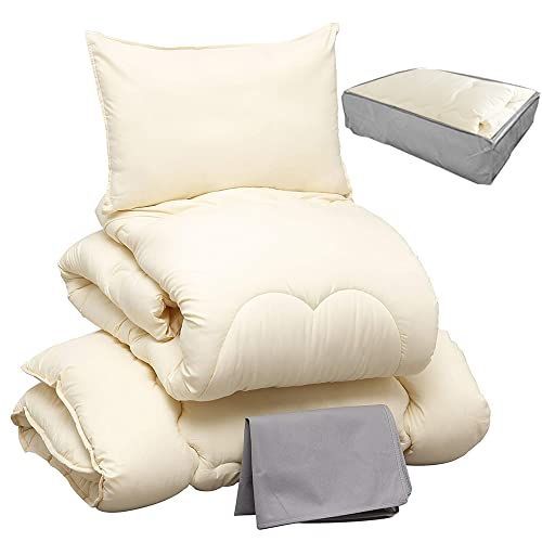 枕 敷布団 アイボリー 掛け布団 しっとりなめらかピーチスキン加工 すっきり収納ケース付き 中空ポリエステル綿採用 シングル 丸ごと洗える布団4点セット アイリスプラザ