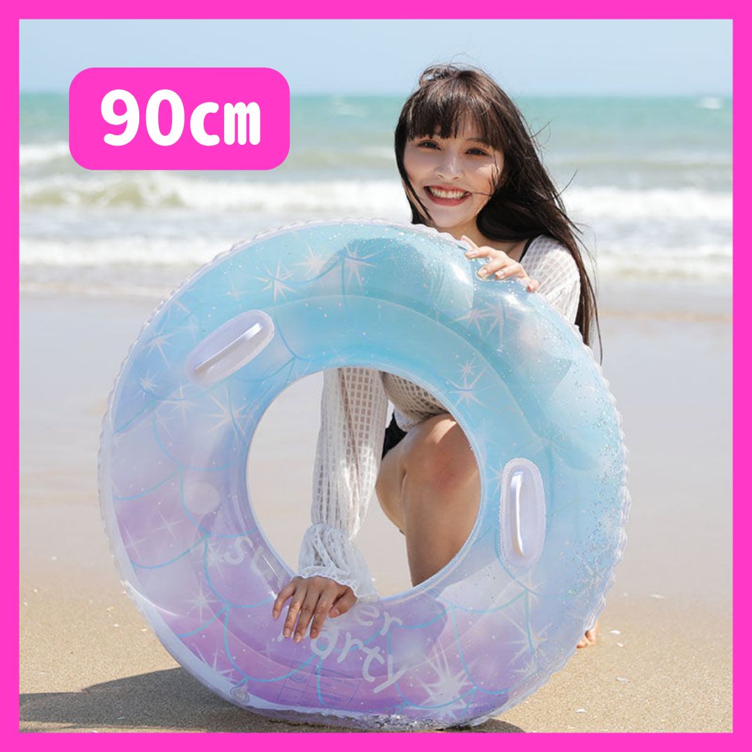浮き輪 吹か 大人用 浮輪 子供用 うきわ O型 プール スイミング 60cm 青 白