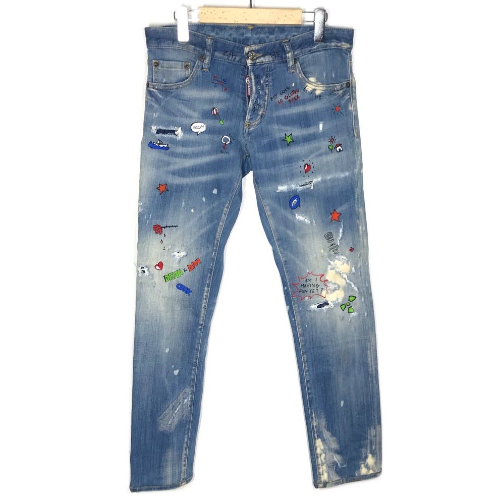 倉吉店 DSQUARED2 | ディースクエアード デニムパンツ SLIM JEAN|BABY PRINT WASH ペイントウォッシュ S74LB0319 S30342 ブルー サイズ 46 107