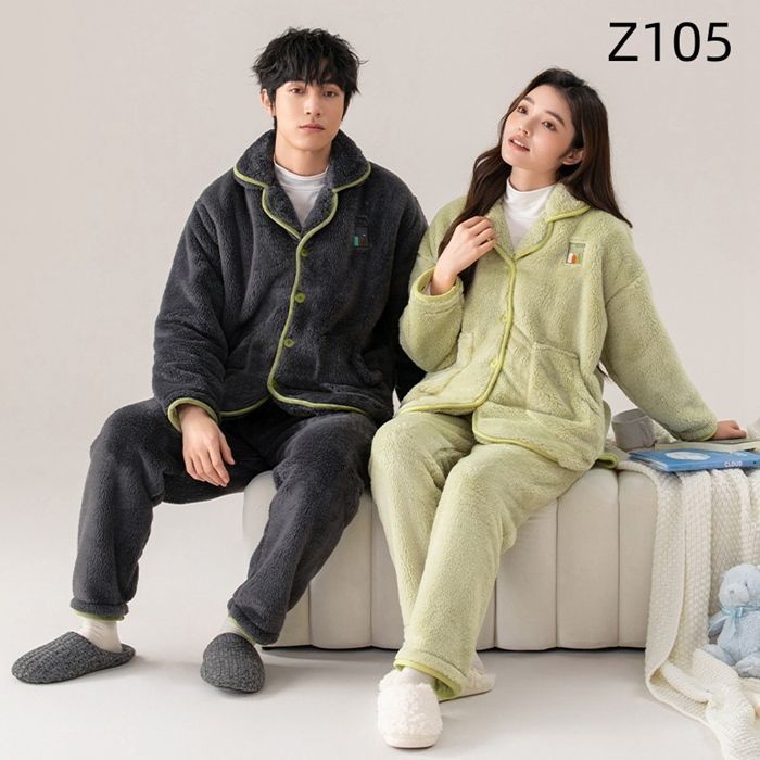 パジャマ カップル ルームウェア メンズ レディース ペアルック 保温 カップルパジャマ ナイトウェア ペアパジャマ 長袖 もこもこ 冬 上下セット 部屋着 あったか 前開き jcm05
