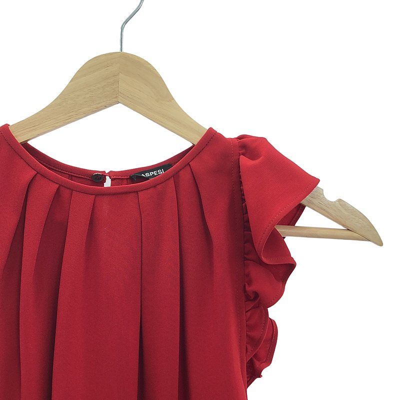 【美品】  ASPESI / アスペジ | フリル ギャザー ノースリーブ ブラウス | 40 | レッド | レディース 美品】 ASPESI / アスペジ | フリル ギャザー ノースリーブ