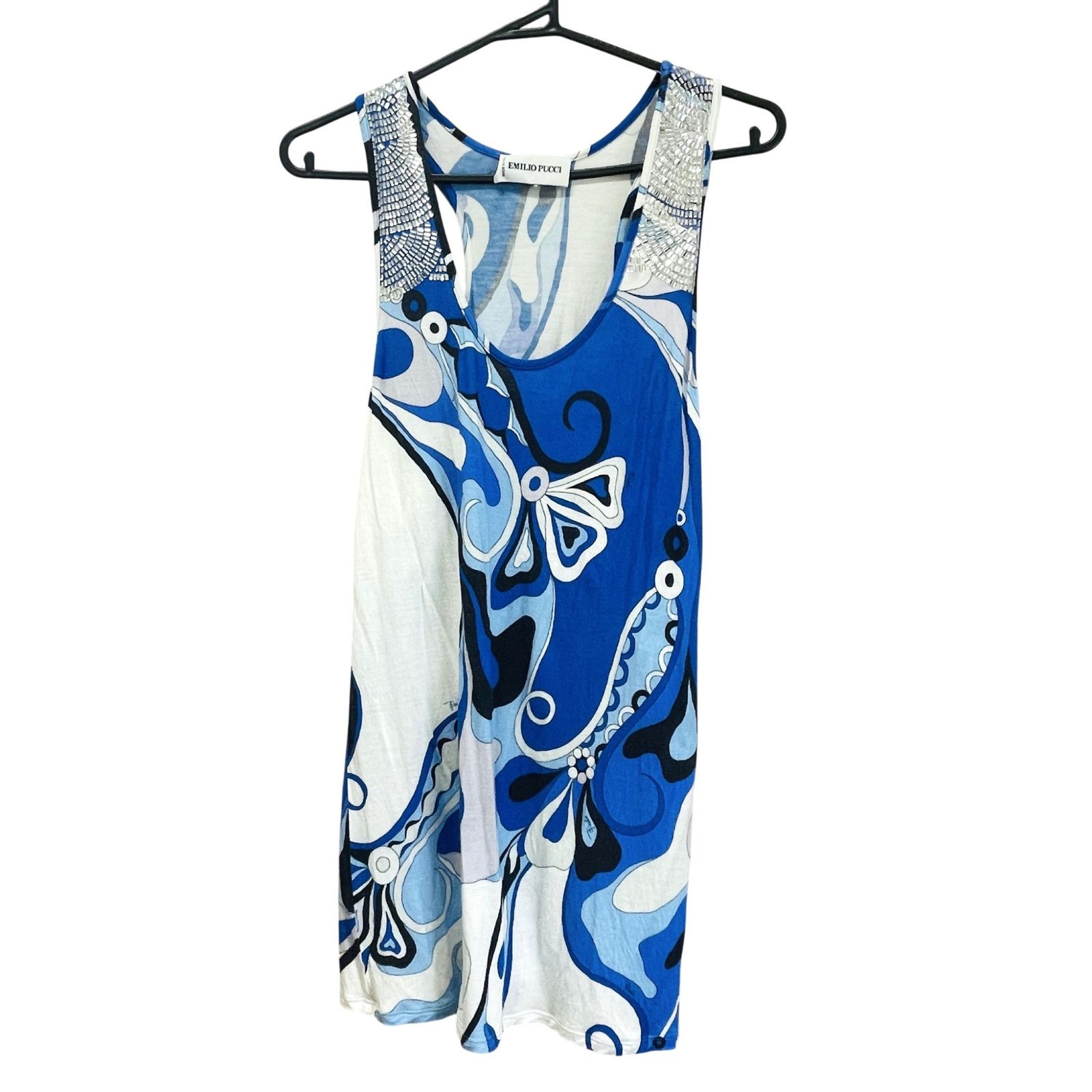 EMILIO PUCCI エミリオプッチ ノースリーブカットソー チュニック ビジュー ブルー系 11RN10 34