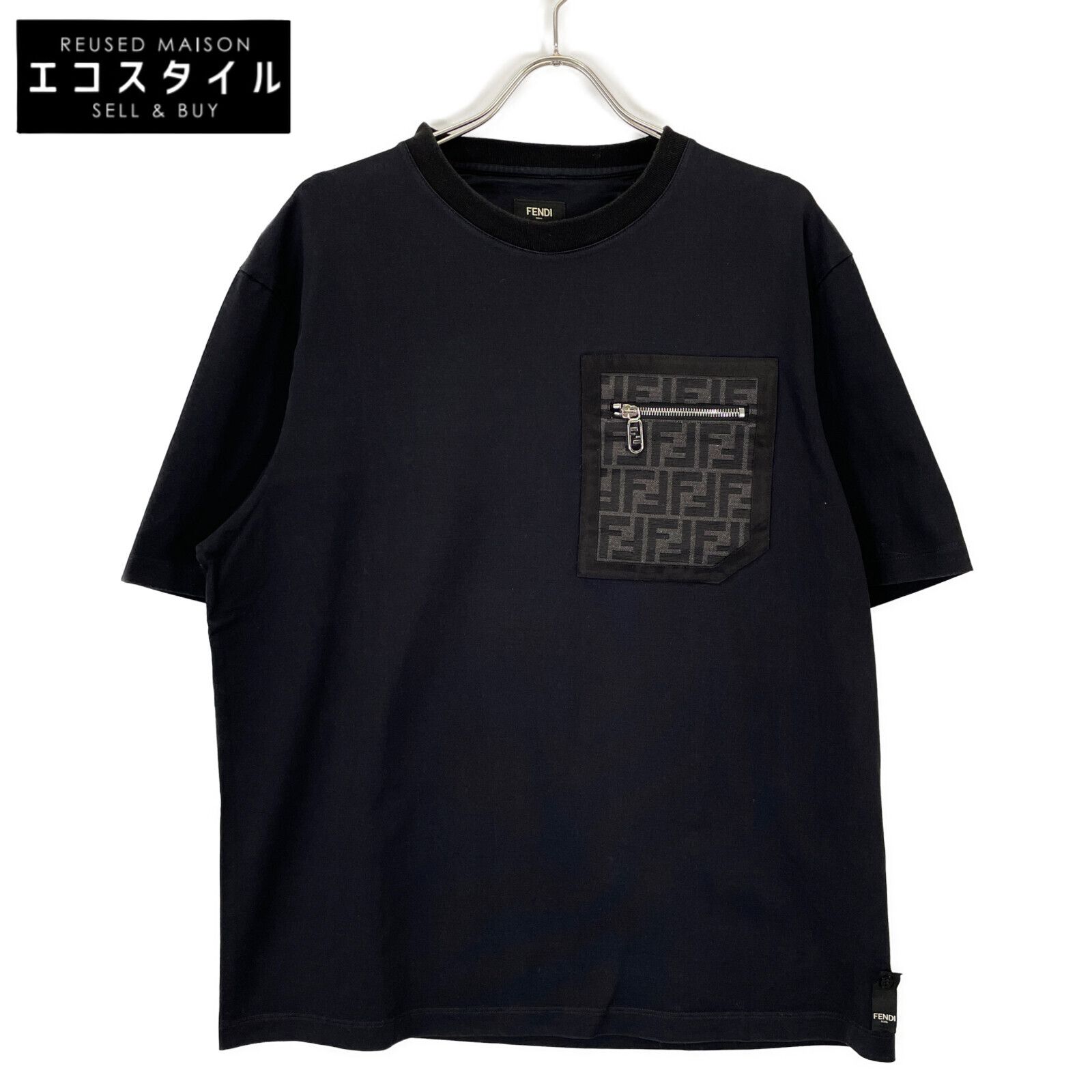 FENDI フェンディ 23年製 FY1257 APM4 ﾌﾞﾗｯｸ ｺｯﾄﾝ ｽﾞｯｶ柄ｼﾞｯﾌﾟﾎﾟｹｯﾄ ｼｮｰﾄｽﾘｰﾌﾞｶｯﾄｿｰ L
