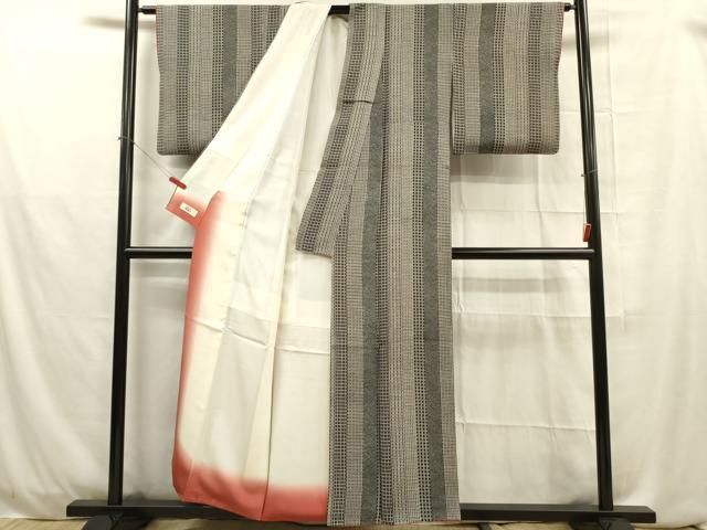 平和屋着物▽上質な小紋 単衣 格子柄 やまと誂製 正絹 逸品