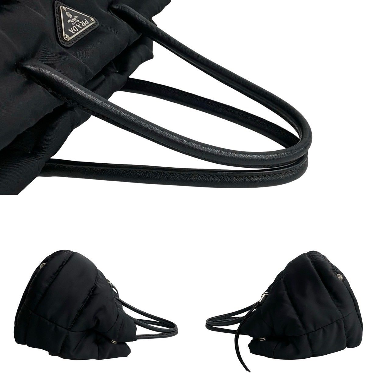 極美品 PRADA ボンバー ハンドバッグ リナイロン2way 三角ロゴ レザー PRADA 極 美品 プラダ Re-Nylon パデット 三角ロゴ キルティング