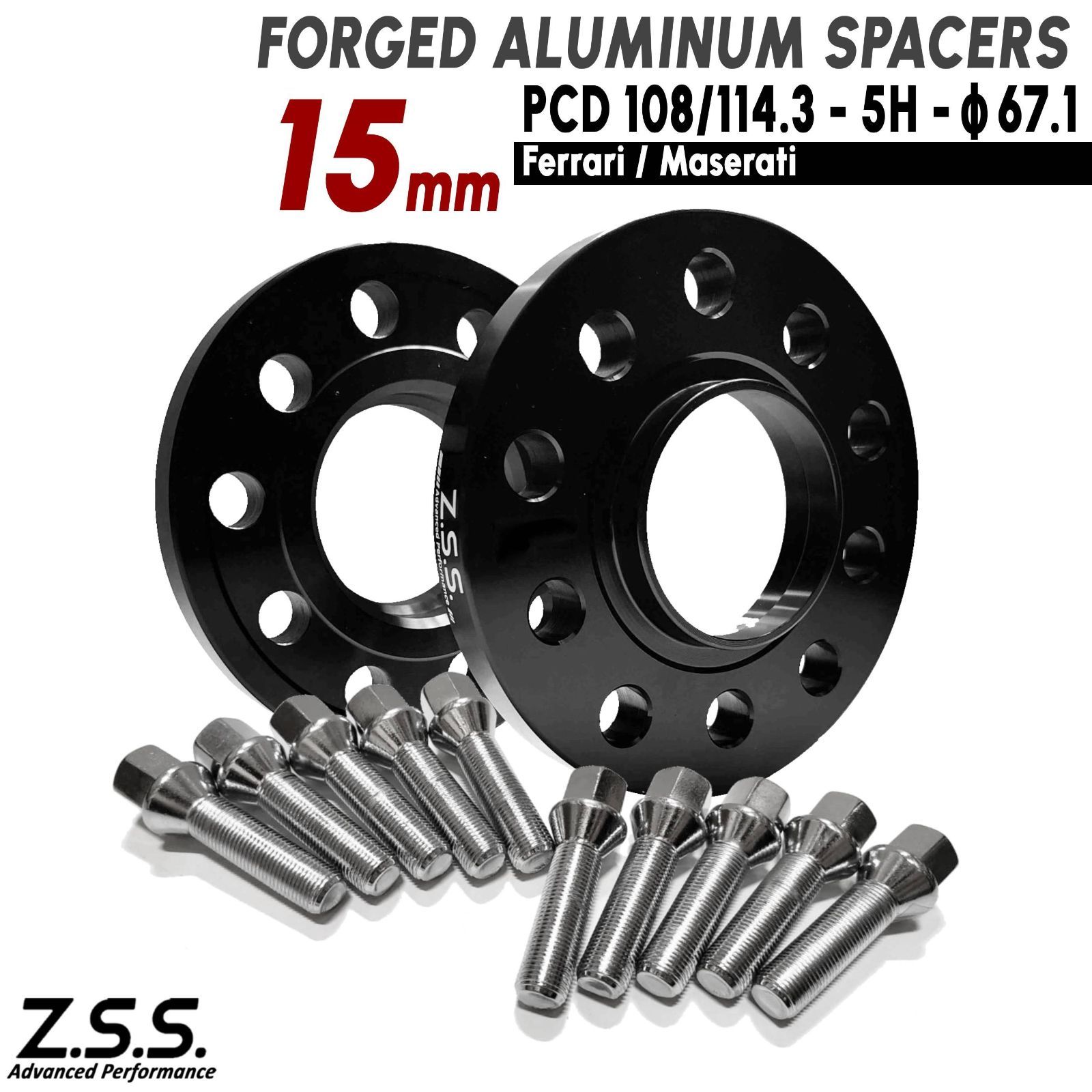 Z.S.S. AP フェラーリ Ferrari F430 F355 カリフォルニア スペーサー 15ｍｍ PCD108 PCD114.3 5穴 5x108 5x114.3 67.1φ M14xP1.5 ボルト付