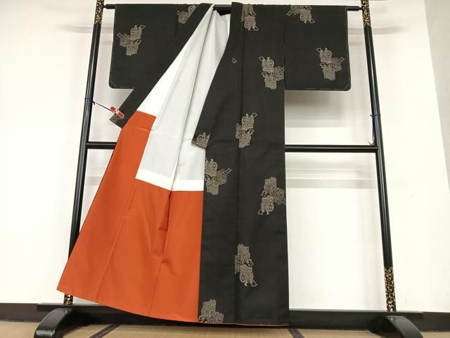 平和屋着物●本場大島紬　9マルキ　地空　御所車文　正絹　逸品　AAAV7345zg 平和屋着物○本場大島紬 9マルキ 地空 御所車文 正絹 逸品 AAAV7345zg