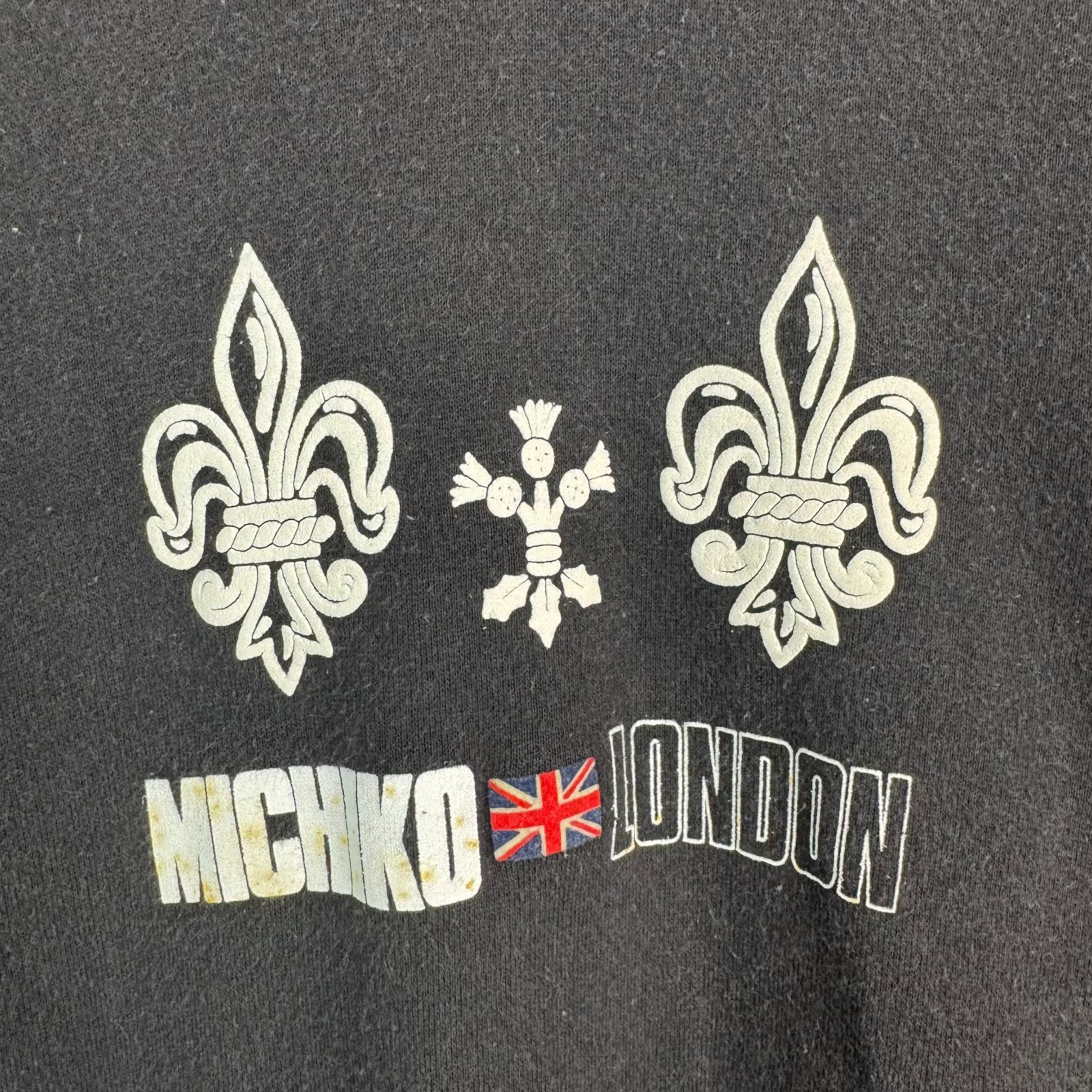 90s MICHIKO LONDON KOSHINO フローラル　ミチコロンドンコシノ スウェット トレーナー ブラック メンズ 古着 ストリート Y2K 厨二病