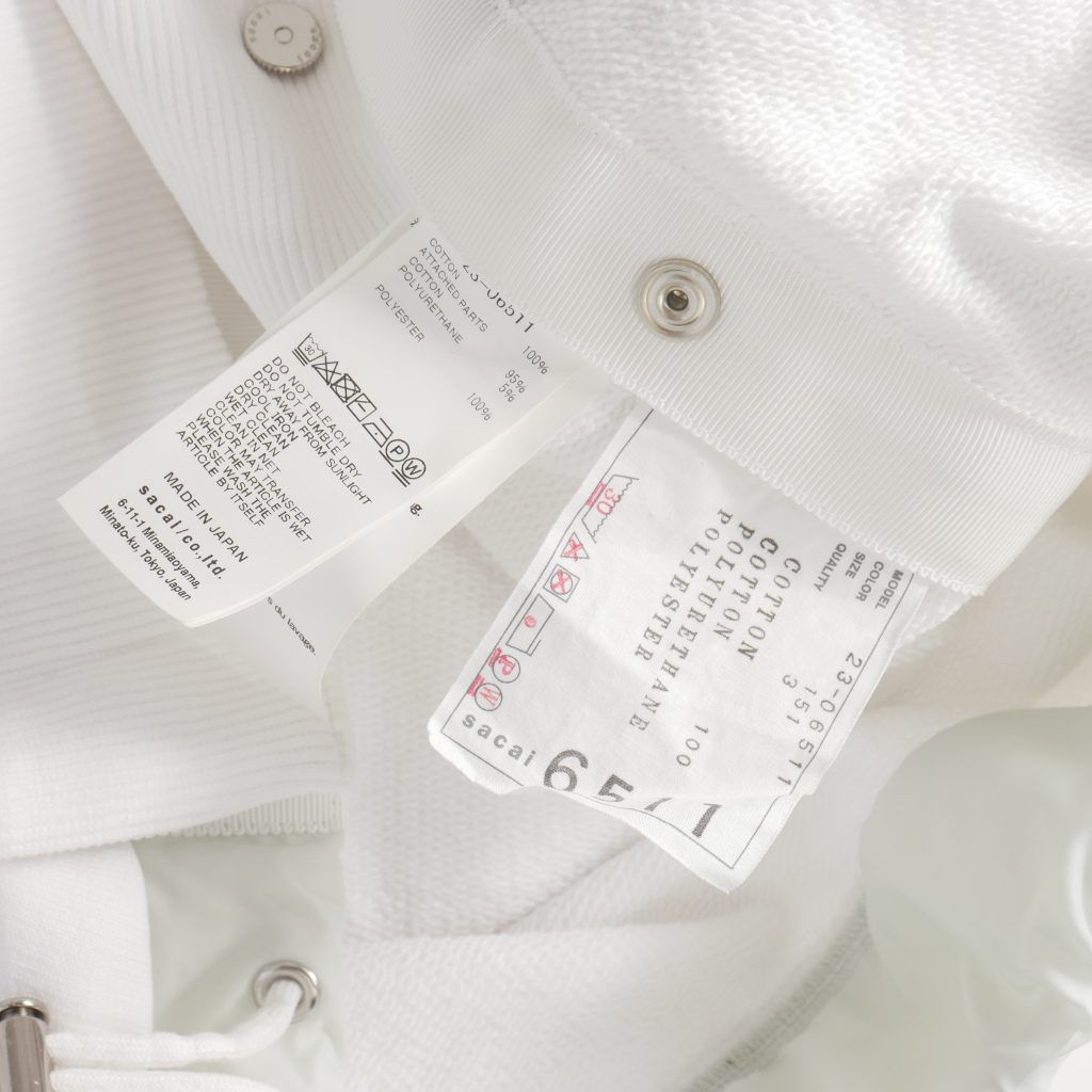 サカイ sacai レイヤード ジップパーカー ショート丈 3 白 ホワイト 23  