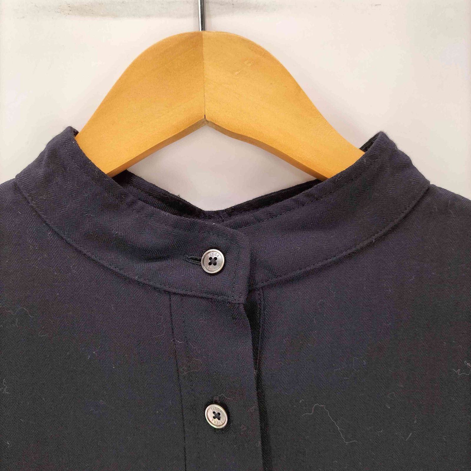 美品♪TICCA ティッカ ウールシャツワンピース チェック ゆったり F ティッカ TICCA ハンドカラー ストライプ L/S シャツ ワンピース