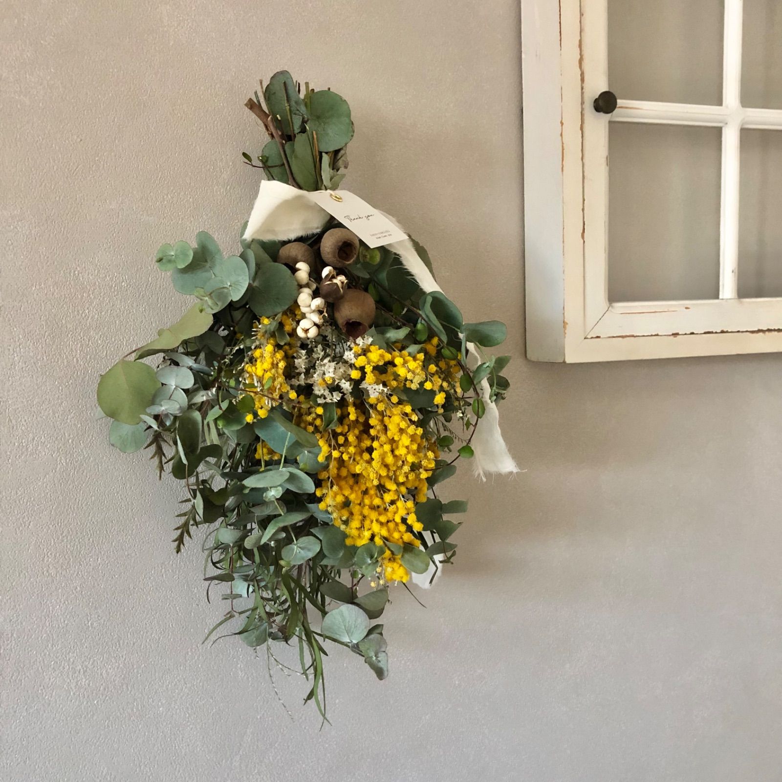 Spring 春の木漏れ日　ミモザのスワッグ　38cm Spring 春の木漏れ日 ミモザのスワッグ 38cm - メルカリ