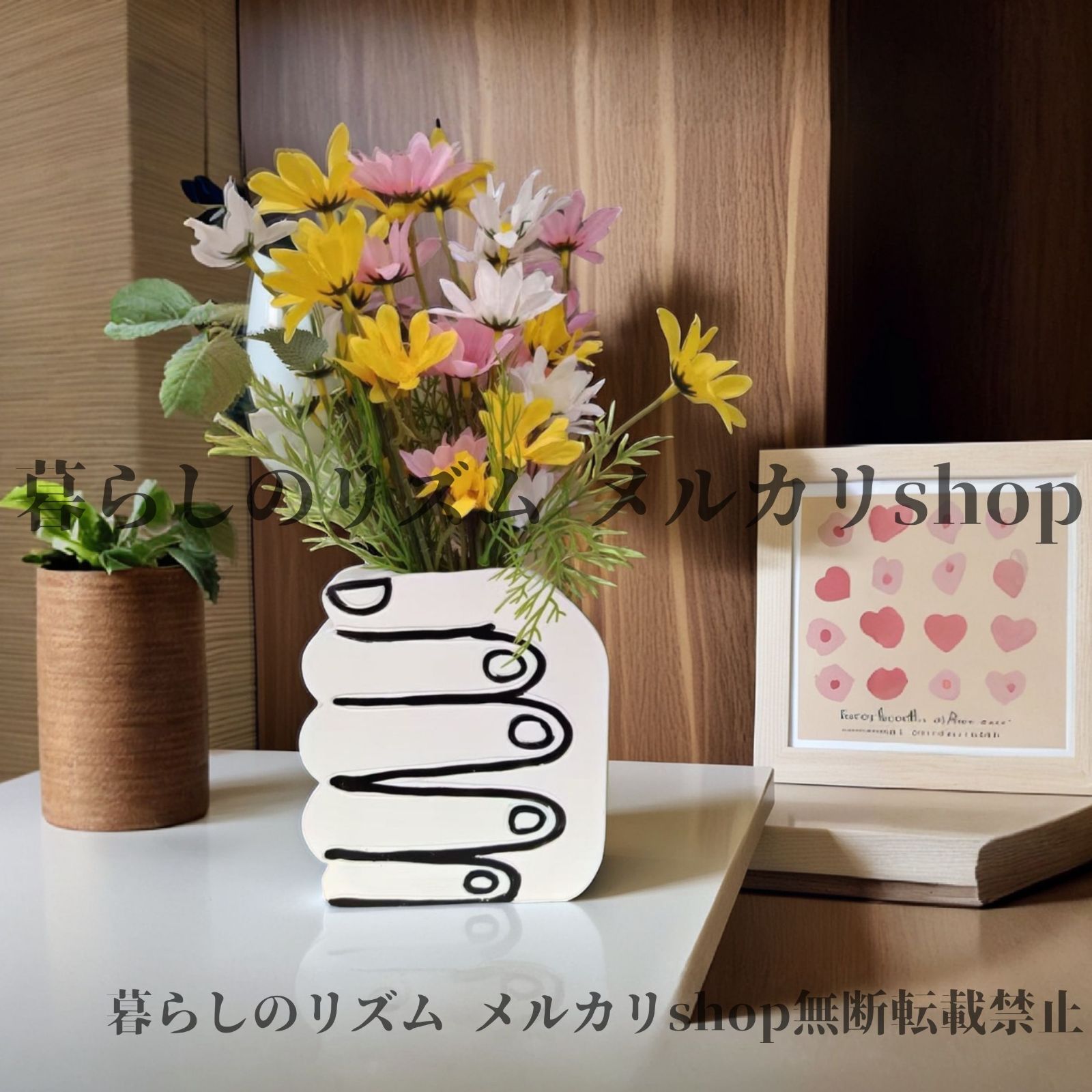 花瓶 花器 フラワーベース 手の形をした花瓶 リビングルーム ベッドルーム 玄関用 スクエア レジン製 ホームデコレーション モダン ミニマリスト テーブルトップ装飾 リビングルームの装飾品 アクセサリー イラスト風 おしゃれ ホワイト