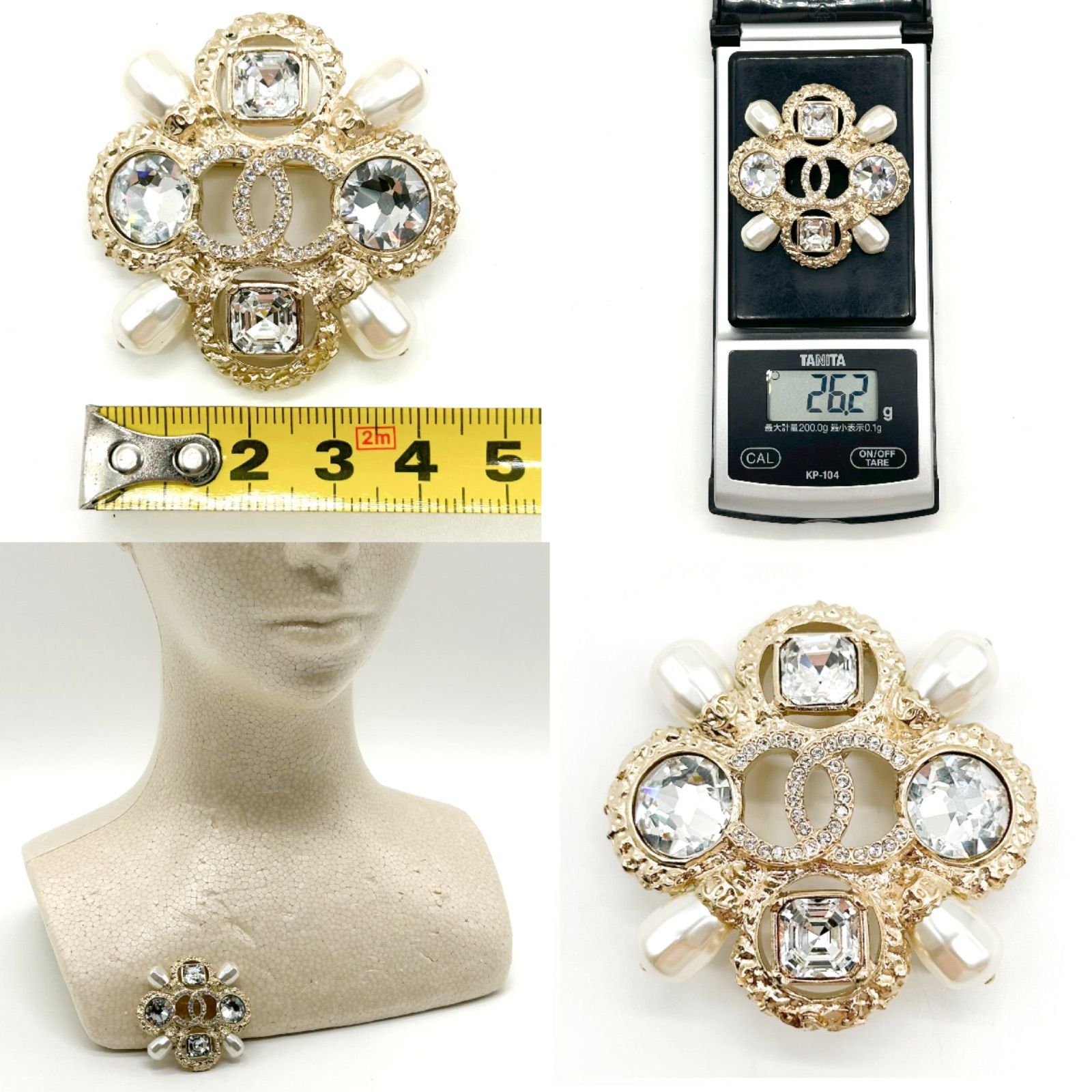 【美品】CHANEL ブローチ F22C ココマーク CHANEL シャネル ブローチ ココマーク パール ラインストーン