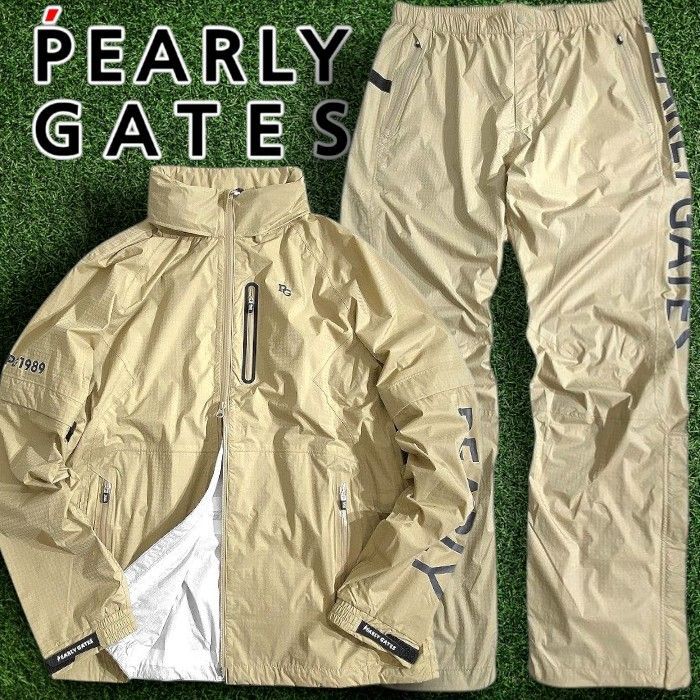 PEARLY GATES パーリーゲイツ ゴルフ 撥水×防風 シャドー千鳥柄 ストレッチ 2wayスリーブ フーディジャケット ブルゾン パンツ セットアップ レインウェア 2988301 2989301 定6.8万 ベージュ ▲075 11511154