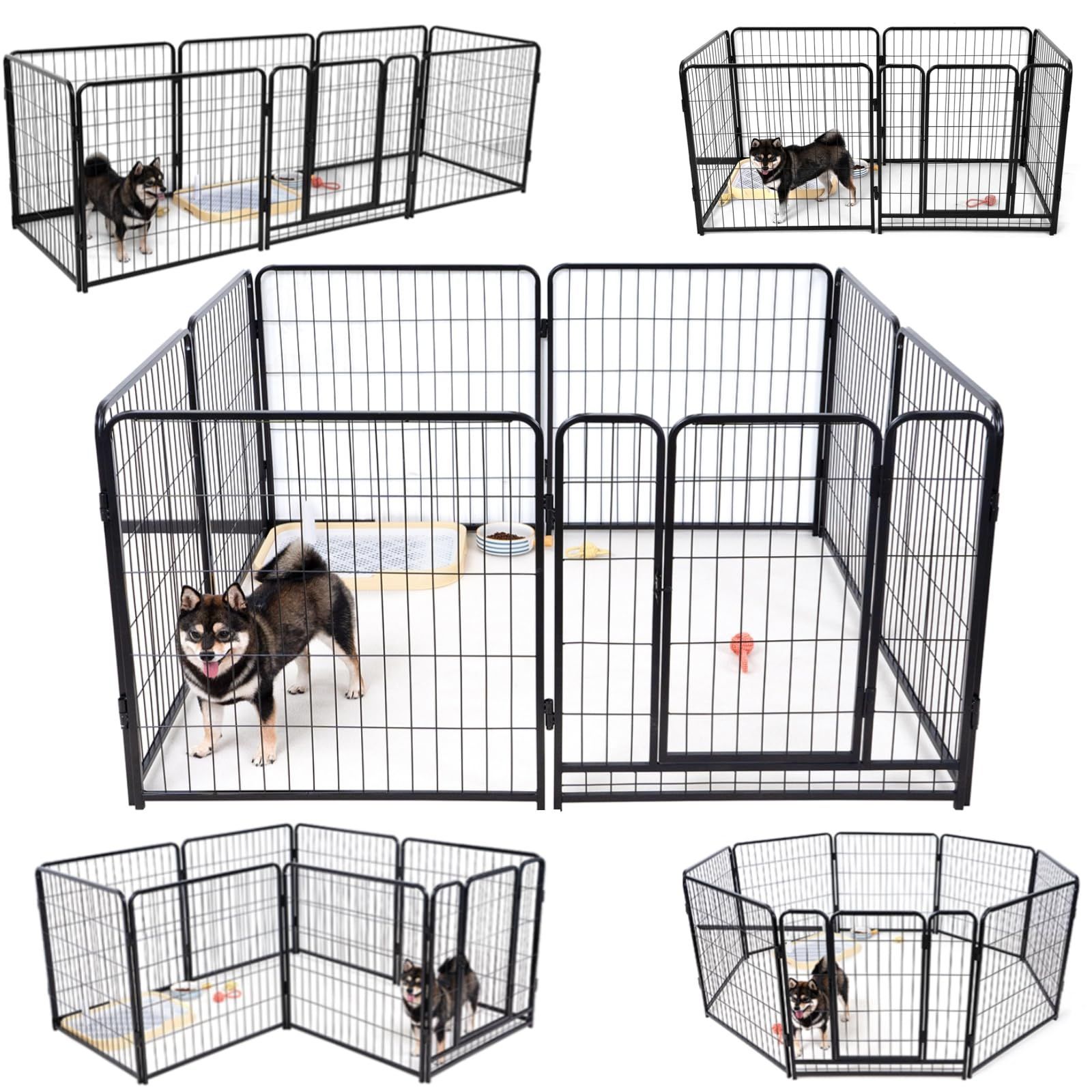 組立簡単 室内外兼用 犬用サークル コンパクト 複数連結 犬ケージ ペットサークル ブラック ペットサークル ペットフェンス 大型犬 高さ80cm 高さ80cm ペットケージ 8枚 スチール製 KIRATAKU