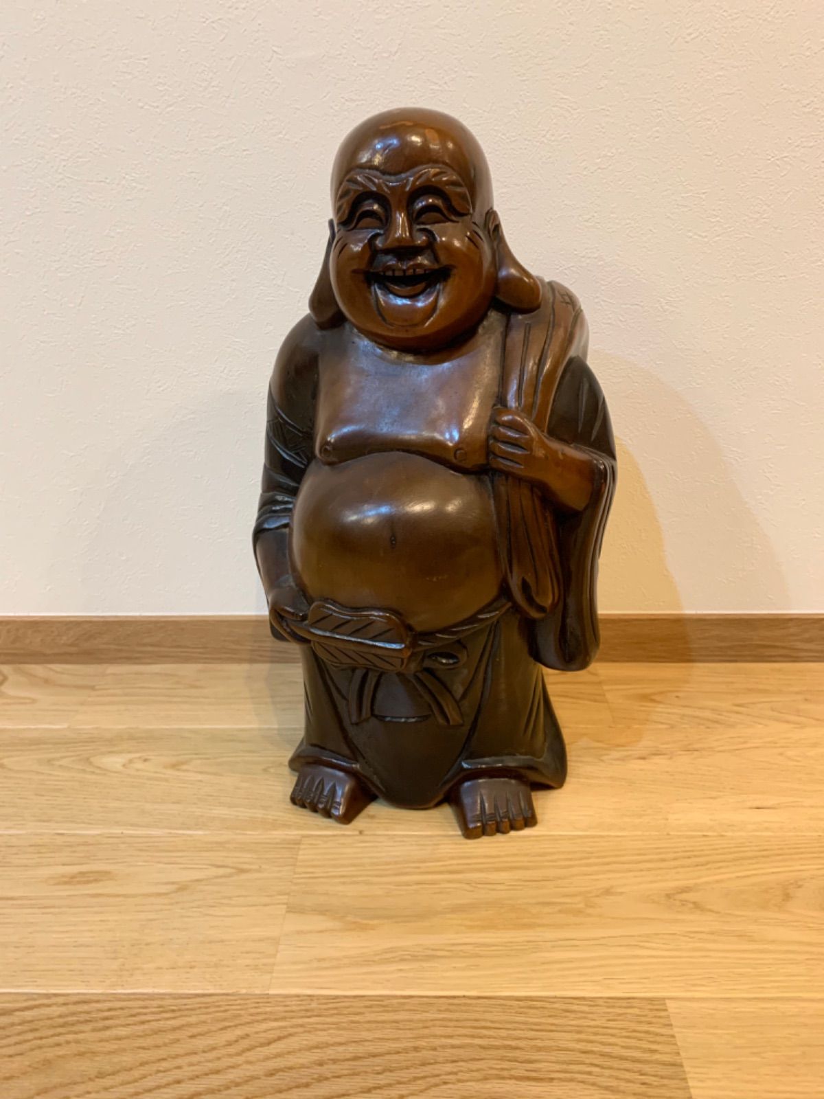 自然木彫刻 布袋尊 木製彫刻 道教神 布袋様 弥勒菩薩の化身 七福神　木彫り 自然木彫刻『布袋尊』木製彫刻/ 布袋様 弥勒菩薩の化身 七福神の一神