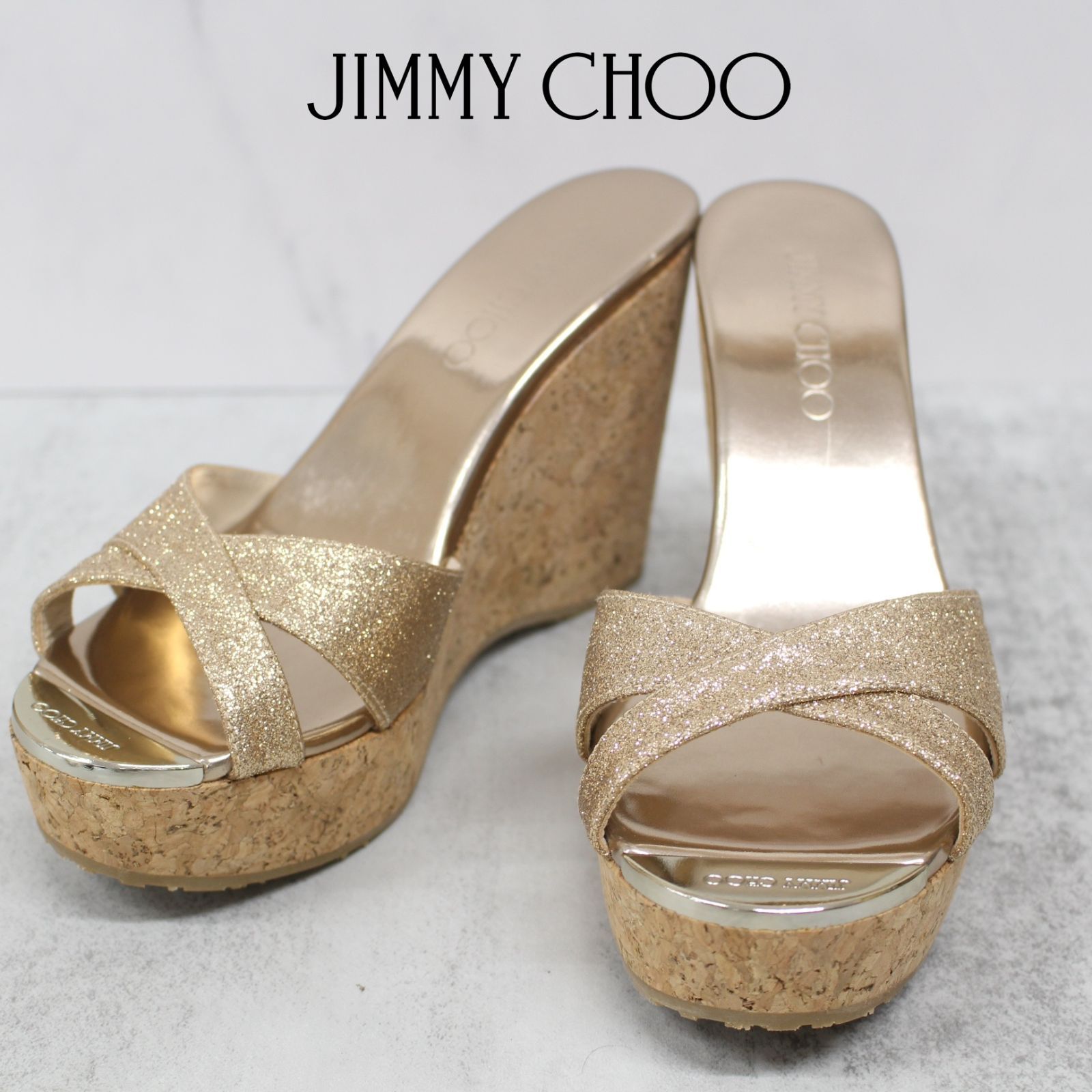 JIMMY CHOO ウェッジヒールサンダル 36½ ブラウン
