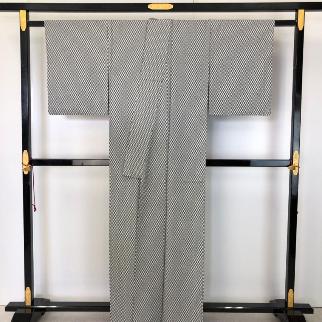 単衣 小紋 横縞模様に葉っぱ柄 半色 トールサイズ K-5235