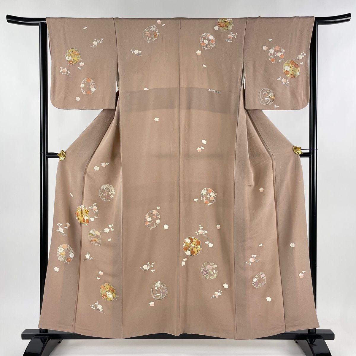 付下げ 身丈157.5cm 裄丈63.5cm S 袷 花丸文 松 刺繍 金糸 薄小豆 正絹  